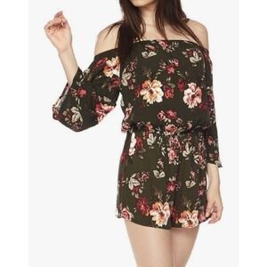 Womens Floral Off Shoulder Romper Bell Sleeve Boho Elastic Waist Black Casual 1X